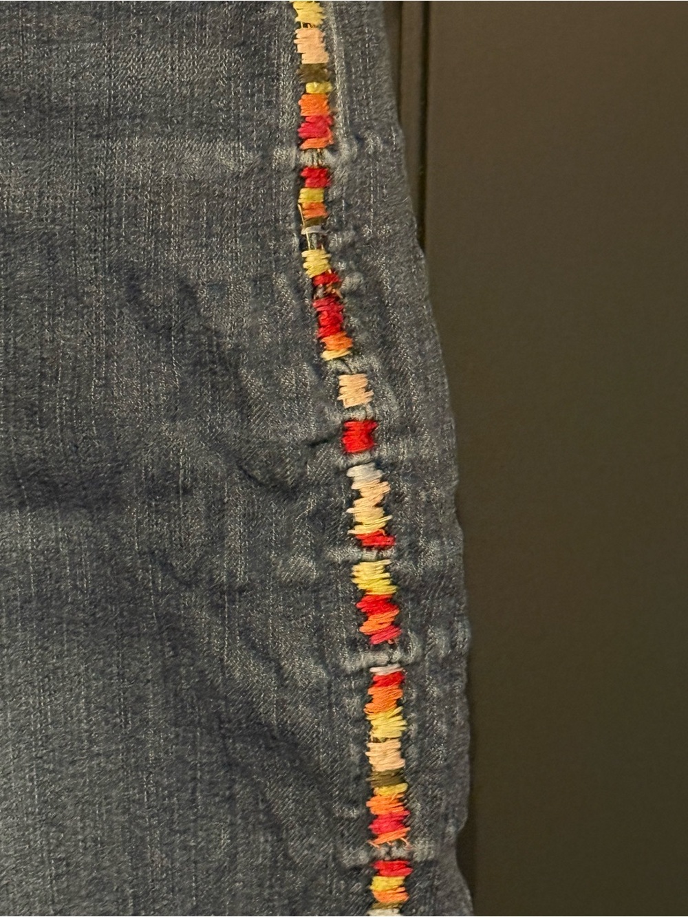 🌈 EV1 Alex Relaxed Denim Boho Shorts with Colorful Side Stitched Trim - Size 16 - Picture 8 of 15